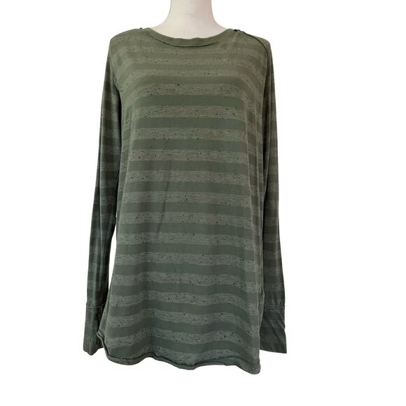 Free People Stripe Long Sleeve T Shirt Size XS Olive Green Oversized Casual - Picture 1 of 8